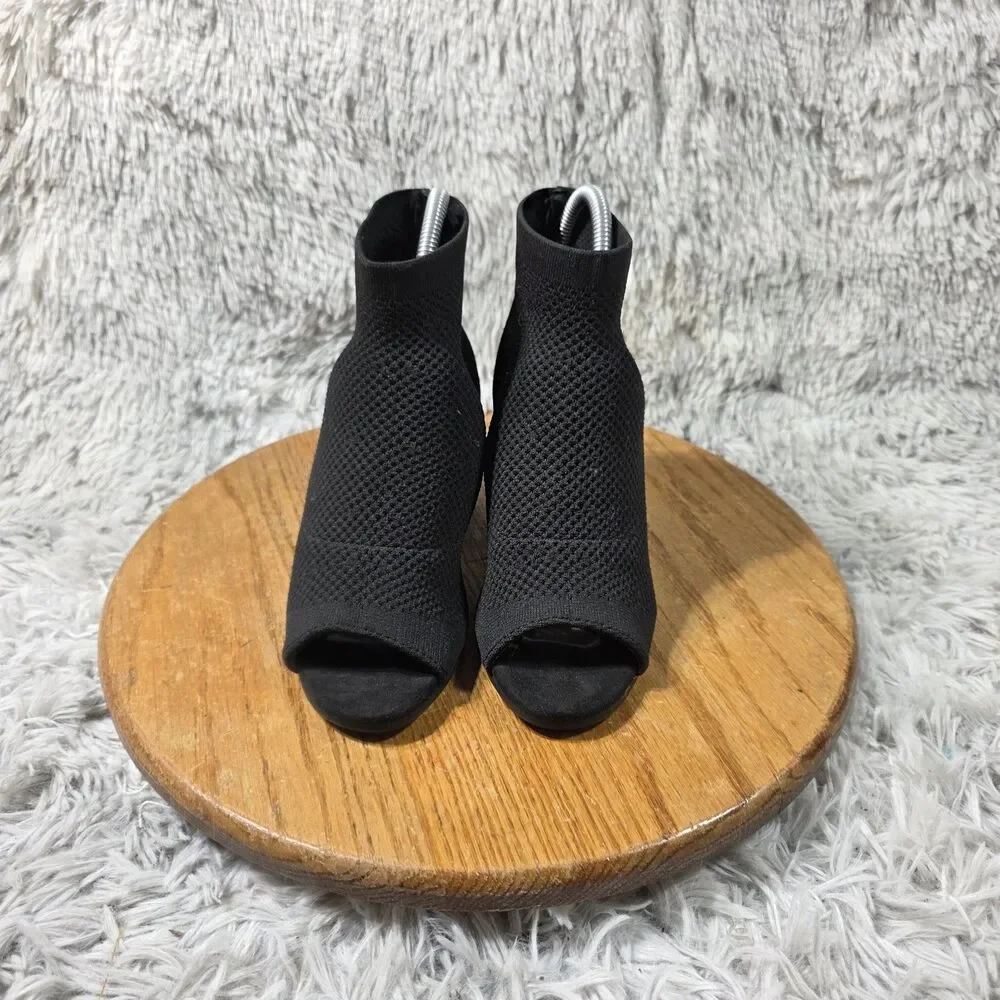 White Mountain Ankle Booties Tara-C Womens 5.5 Black Knit Fabric Peep Toe Boots